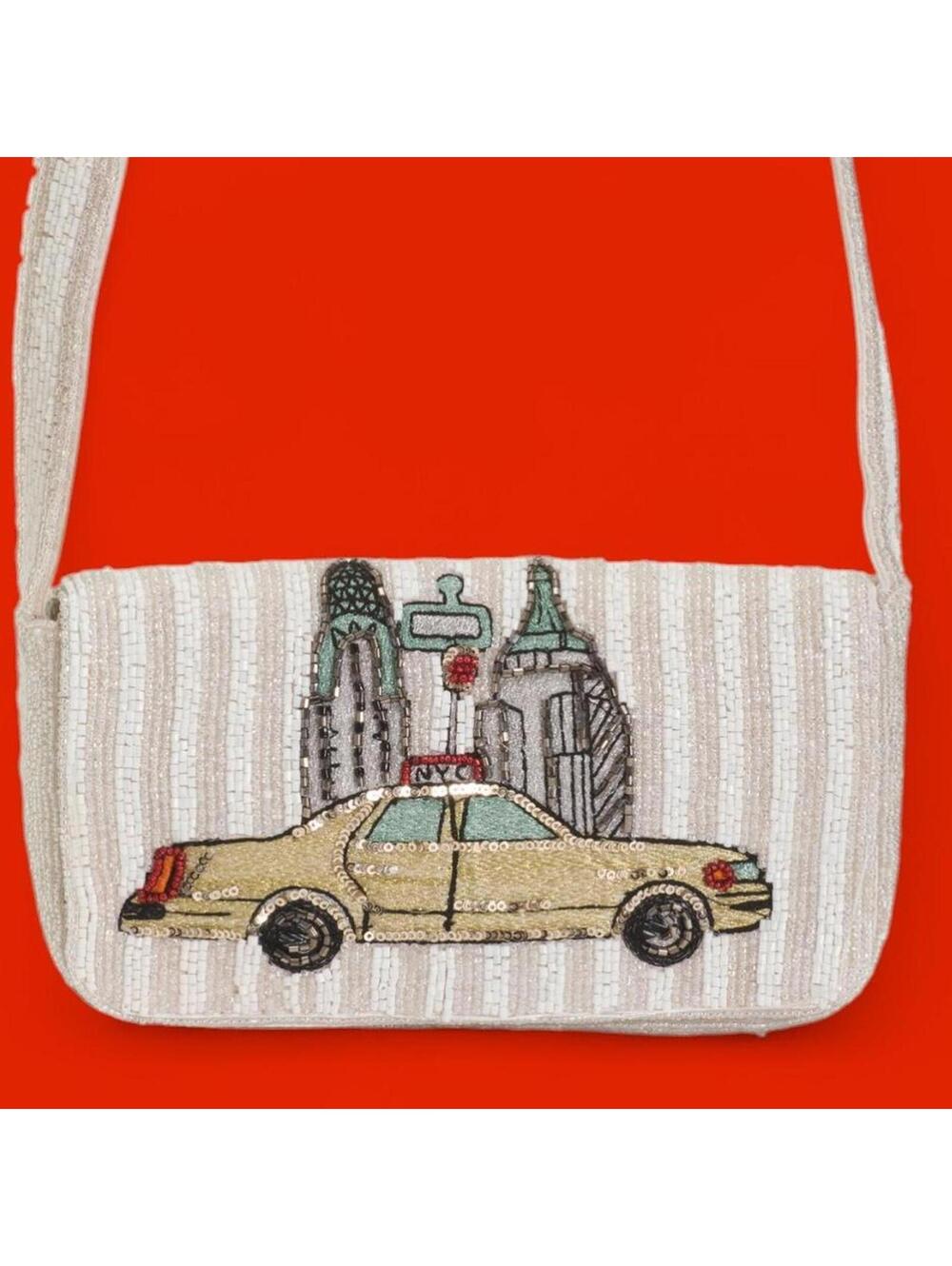 TikTok Viral Cream Sequin New York City Taxi Beaded Bag